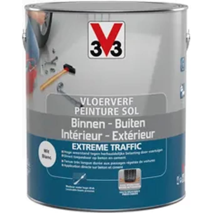 V33 Vloerfverf Binnen - Buiten Extreme Traffic Wit Zijdeglans 2,5l
