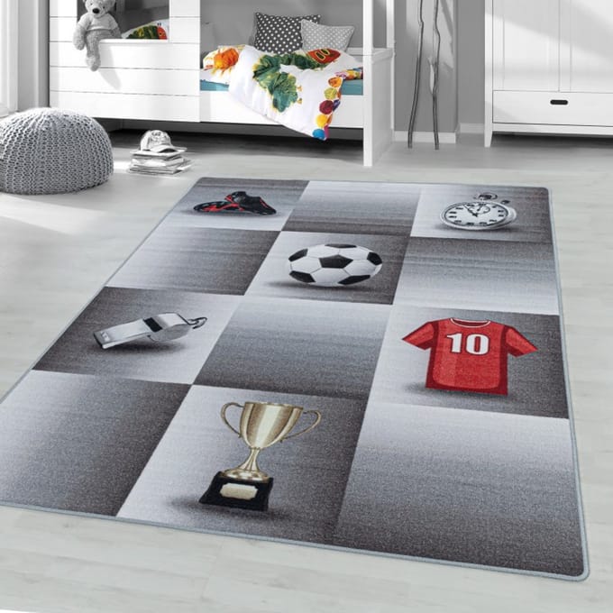 Kinderkleed met korte pool, voetbalpatroon, grijs 100x150 cm