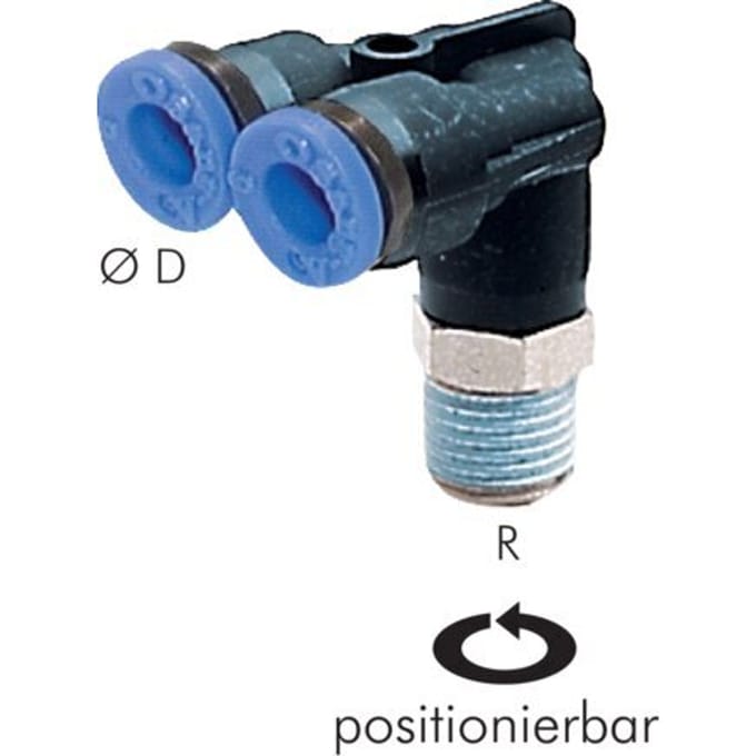 8mm x R1/8'' Y-koppeling Messing/PBT Insteekfitting Buitendraad Draaibaar NBR