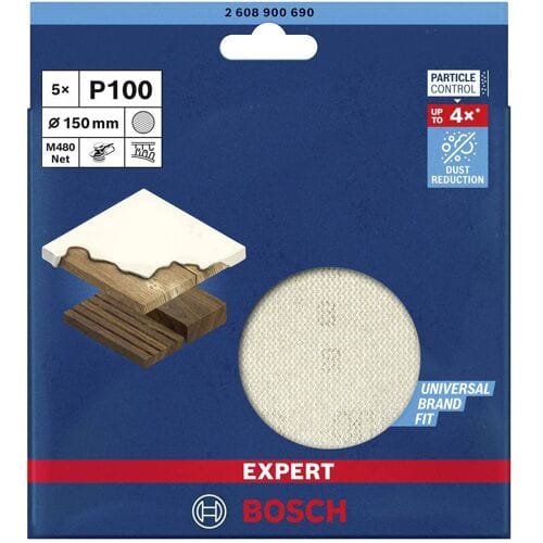 Bosch Accessories EXPERT M480 2608900690 Schuurnet voor excentrische schuurmachine Ongeperforeerd Korrelgrootte (num) 100 (Ø) 150 mm 5 stuk(s)