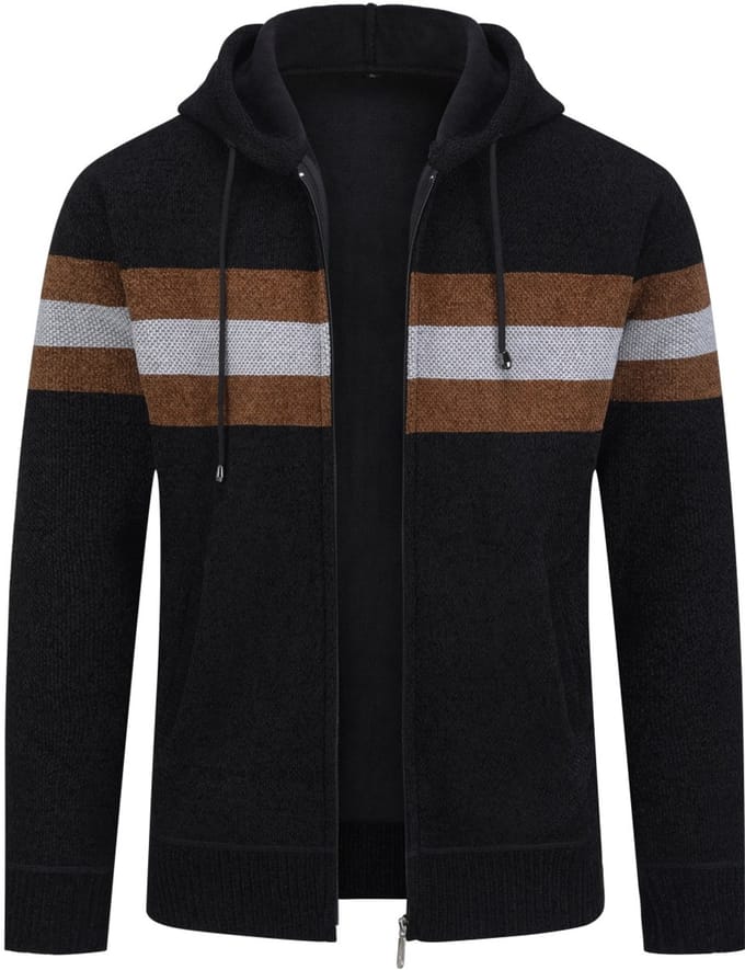 ALLTHEMEN Heren Capuchon Cardigan - Gestreepte Rits - 3XL
