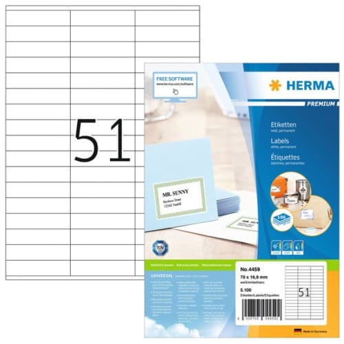Herma premium-etiketten nr. 4459 op A4-bladen, 5100 etiketten, 100 vellen