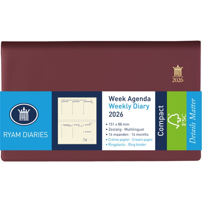 Agenda 2027 Ryam Compact Suprema 7dagen/2pagina's ringplastic bordeaux