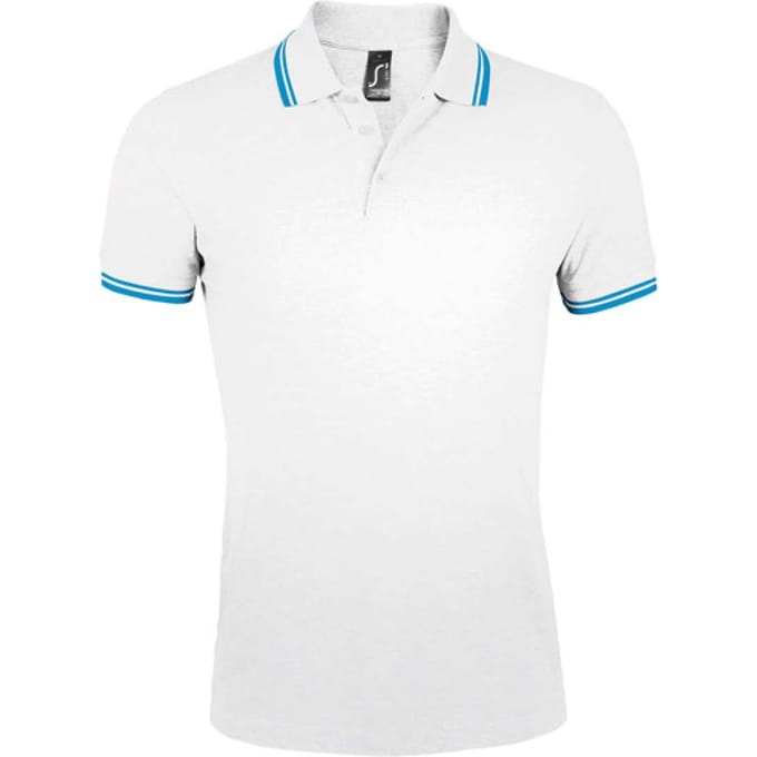 SOLS Heren Pasadena Poloshirt (Wit/Aqua)