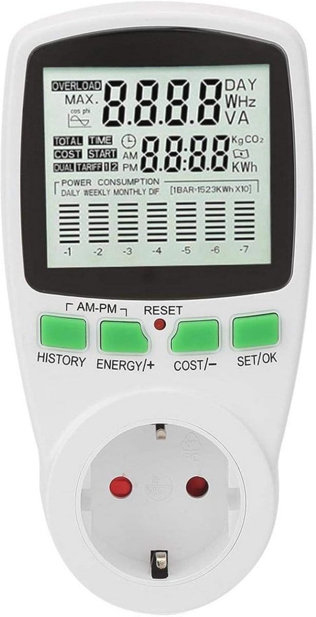 Slimme Vermogensmeter voor Energieverbruik - 0-9999KWh, AC Stroommeter tot 16A