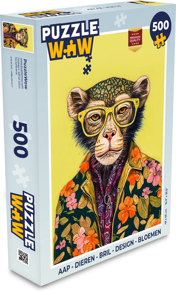Puzzel Aap - Dieren - Bril - Design - Bloemen - Legpuzzel - Puzzel 500 stukjes