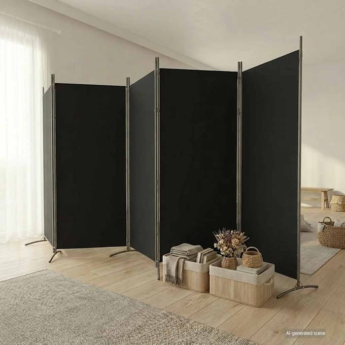 vidaXL - Kamerscherm - met - 5 - panelen - 433x180 - cm - stof - zwart