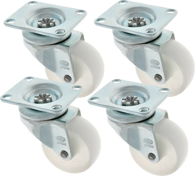 AMIG zwenkwiel/transportwiel - 4x - D60mm - polyamide - 60kg draagvermogen - wit