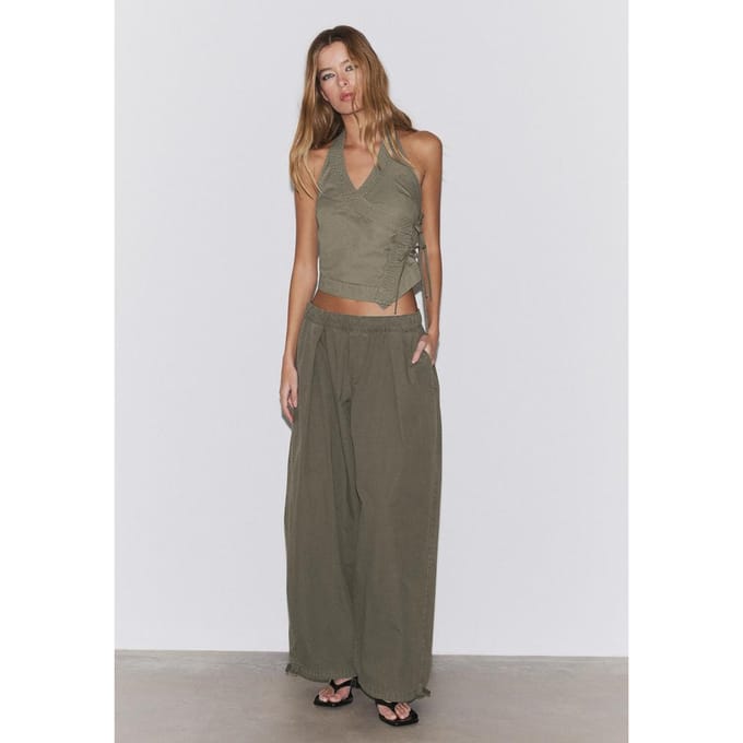 Stradivarius Gekruiste haltertop  Kaki XS