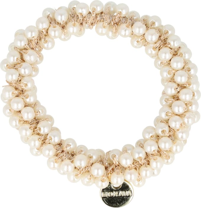 Haarsoires Haarelastiek – Parelkralen - Creme