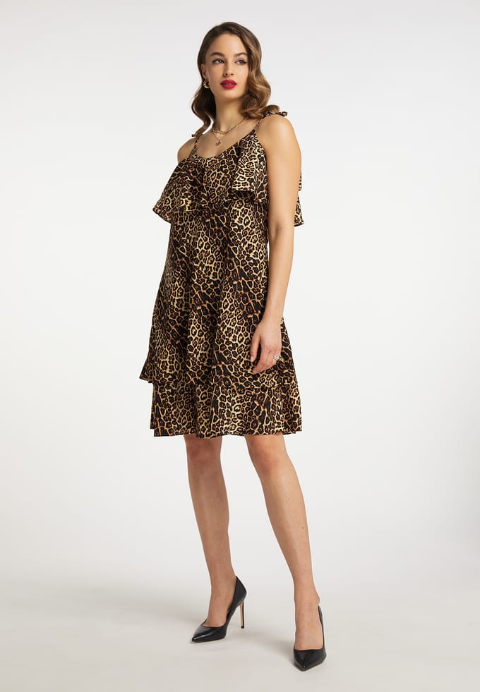 Faina Jurk met leo-opdruk nelice Dames beige leo