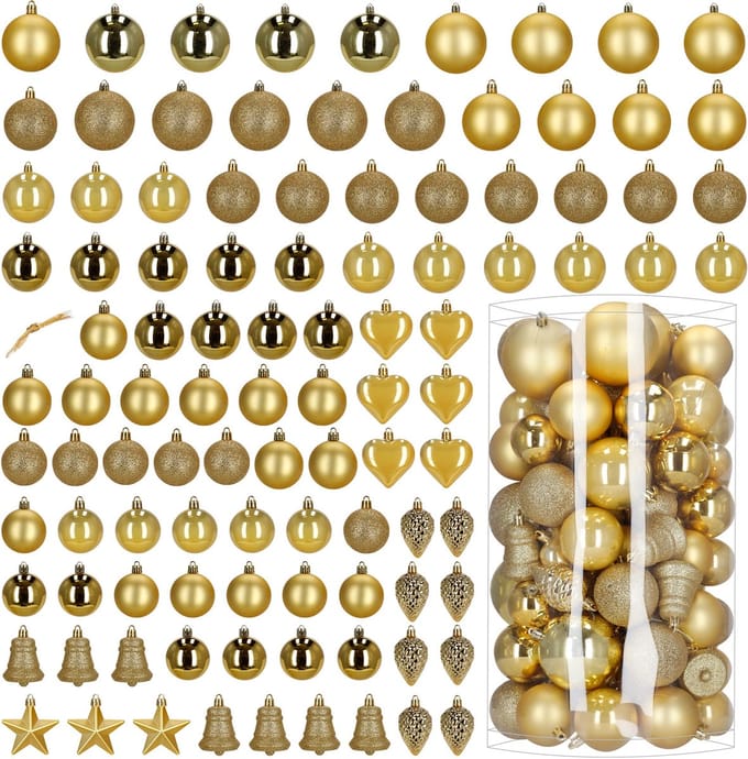 Springos Kerstballen | 100 Stuks | Goud Tinten | Onbreekbaar