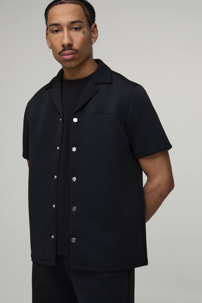 Regular Fit Shirt and Relaxed Trouser Scuba Set | Black | Size Medium