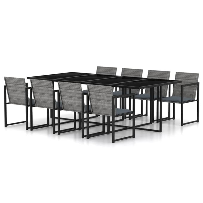 vidaXL - 9-delige - Tuinset - met - kussens - poly - rattan - grijs