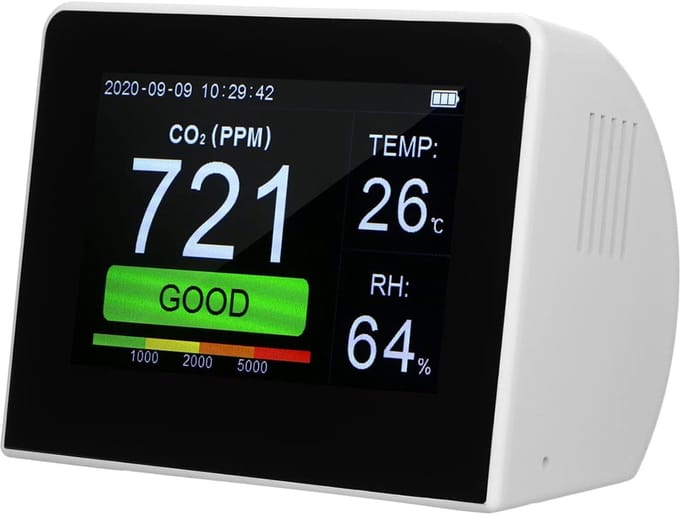 Luchtkwaliteitsdetector - CO2 meter - Binnenklimaat meten - 3-in-1 meting - 35 inch display - Zwart Wit