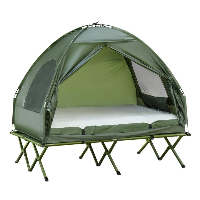 Other Outsunny Opvouwbaar dubbel campingbed met opblaasbare matras-tent groen