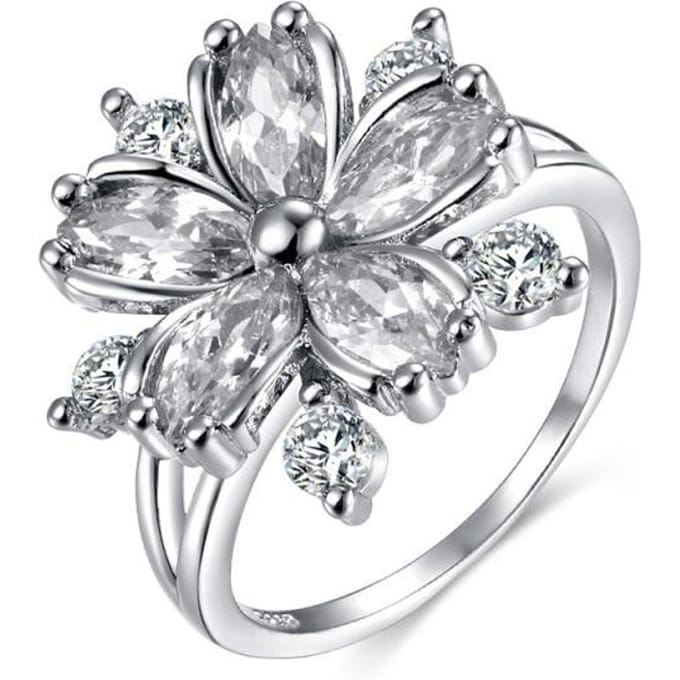 925 Sterling Zilver Mode Verstelbare Open Cz Bloemen Ring Voor Vrouwen Temperament Sieraden Accessoires Cadeau 9 wit