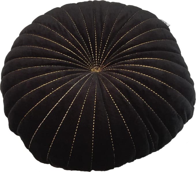 Rocaflor Kussen Rond Velours Fluweel Zwart met goud stiksel dubbelzijdig ø40cm