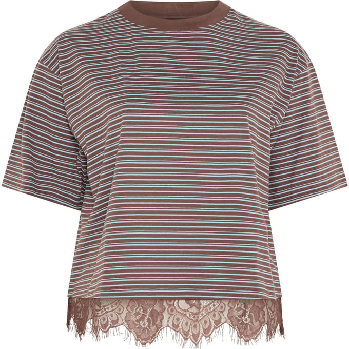 Limited Collection Chocoladebruin Gestreept Tshirt Met Kanten Zoom Size 48