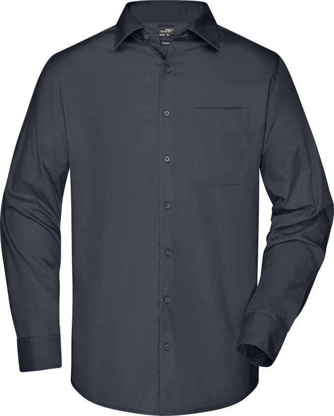 James and Nicholson Heren Longsleeve Poplin Shirt (Koolstofgrijs)