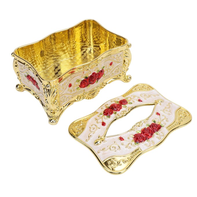 Tissueboxhoes Rozenpatroon Stijlvol Elegant Tissueboxhouder Papierorganizer voor Woonkamer Auto beige