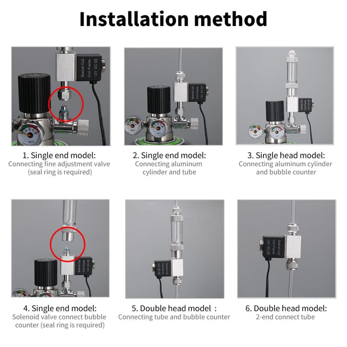 Solenoïdeklep voor Aquarium CO2 Systeem Regelaar   12V Uitgang  *6mm Slang of Bellenteller Dubbele Kop Geluidloos Lage Temperatuur Versie
