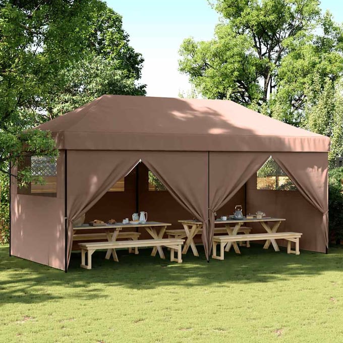 vidaXL - Partytent - inklapbaar - pop-up - met - 4 - zijwanden - bruin