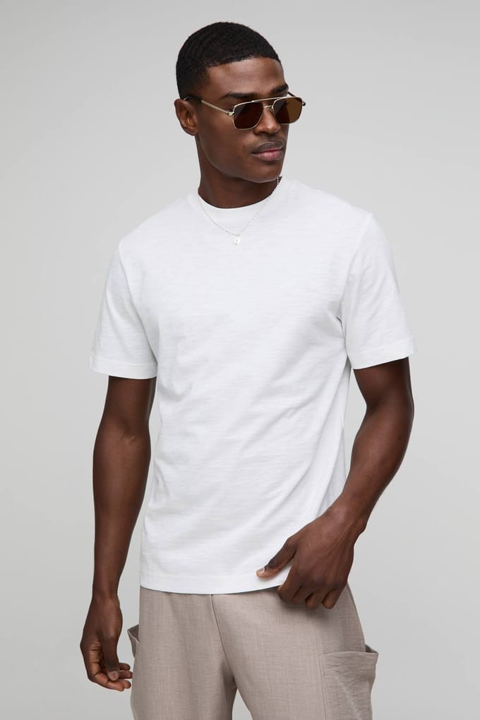 Regular Fit Slub T-Shirt | White | Size Medium