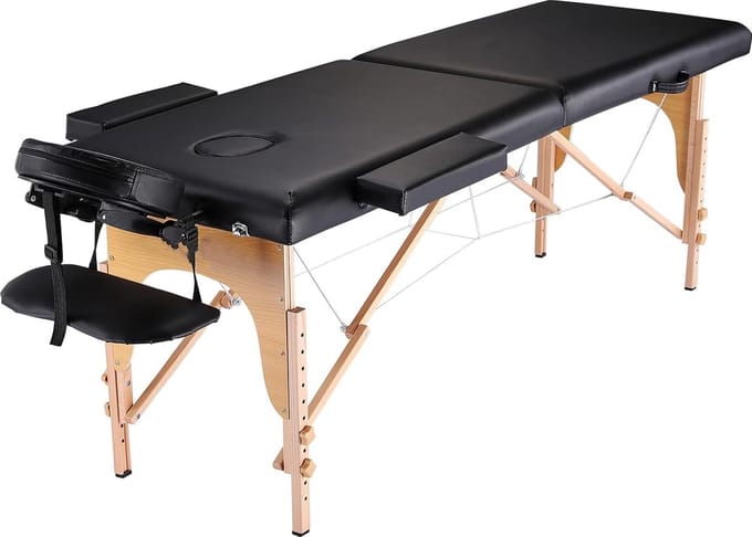 Massagetafel inklapbaar - 2 secties - 185x70cm - hout - zwart