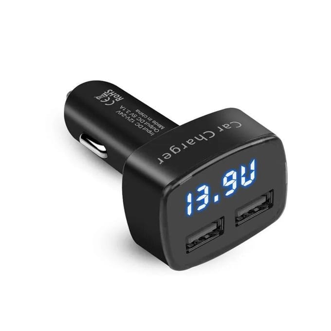 4-in-1 dubbele USB-autolader 3,1A snellaadadapteraansluiting Digitaal display Voltage Temperatuur black
