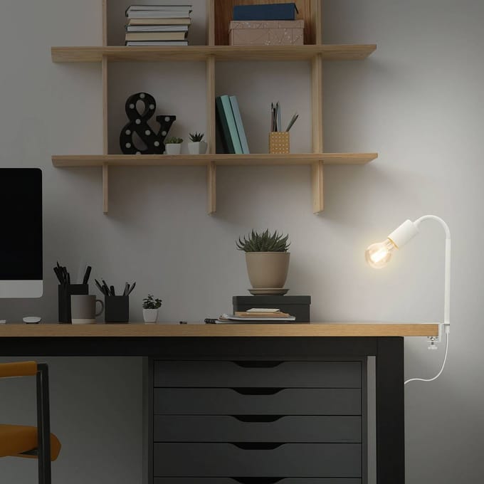 B.K.Licht Krampo - Bureaulamp met snoerschakelaar - klemlamp - draaibaar leeslamp - metaal - E27 fitting - wit