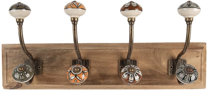Clayre & Eef Wandhaak Set van 4 45x11x18 cm Bruin Hout