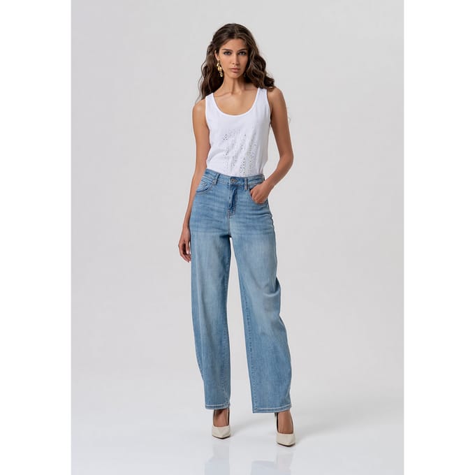 jeans ballon fit vrouw blauw