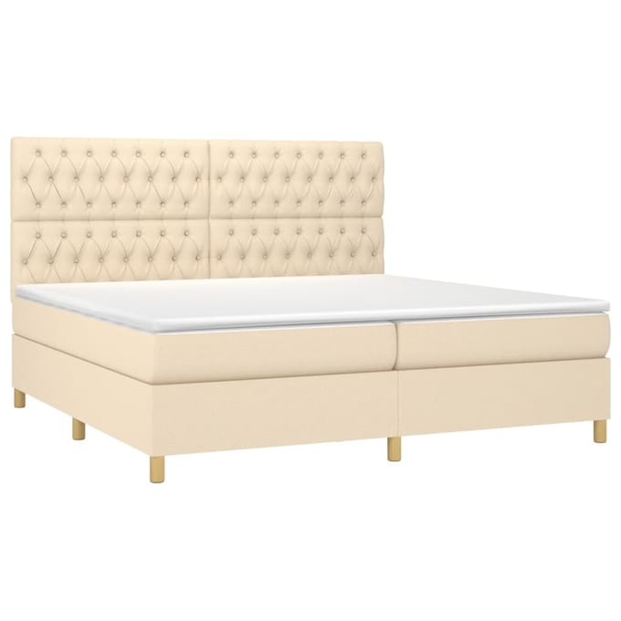 vidaXL - Boxspring - met - matras - en - LED - stof - crèmekleurig - 200x200 - cm