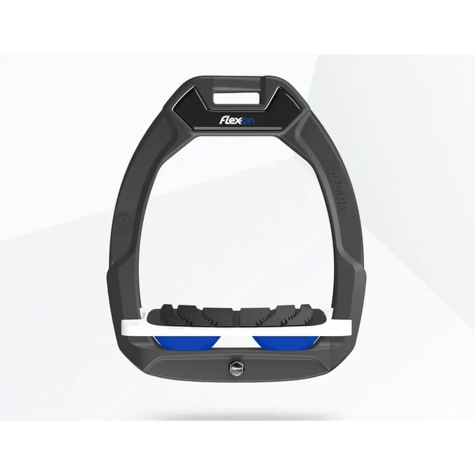 Veiligheidsstijgbeugels Paardrijden Ingebogen Grip Antraciet/Wit/Blauw Flex-On Safe-On