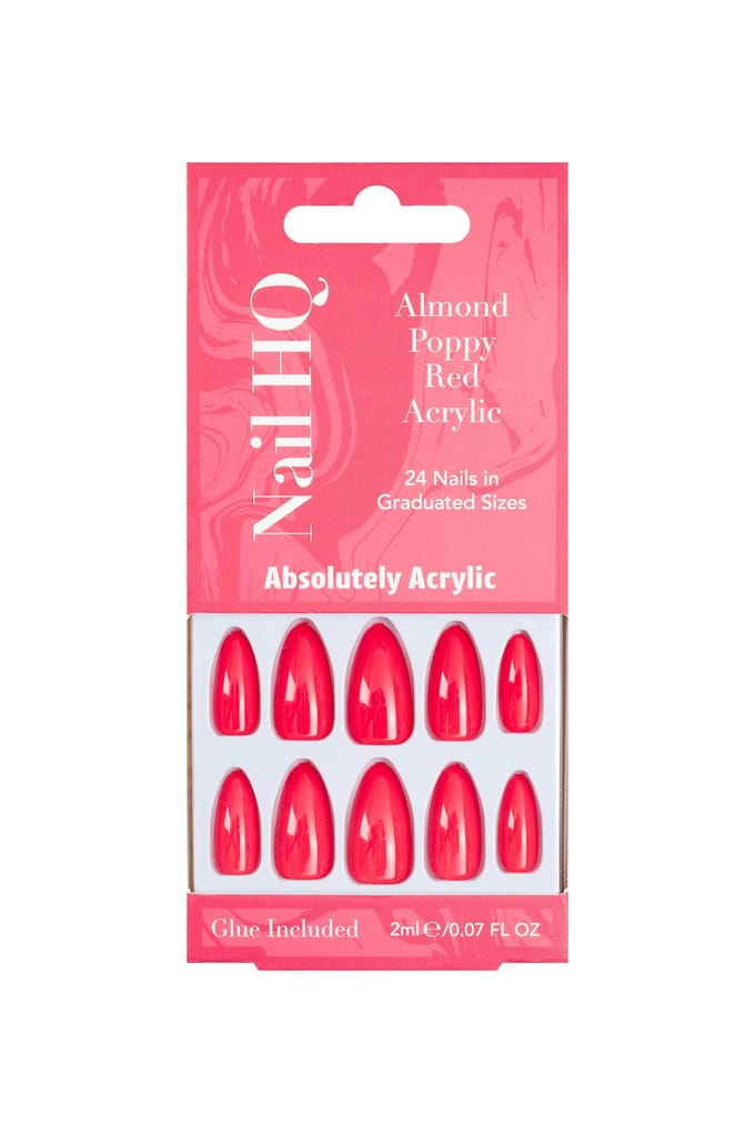 Nail HQ Almond Poppy Red Acrylic Nails 24 st
