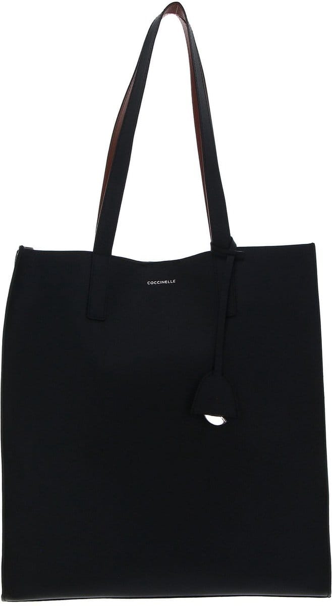 COCCINELLE Leren Schoudertas Easy Shopping Handbag Double Grained Leather Noir / Brule Zwart