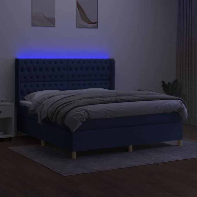 vidaXL - Boxspring - met - matras - en - LED - stof - blauw - 160x200 - cm