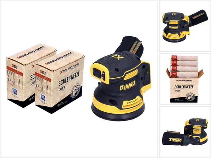 DeWalt DCW 210 N accu excenterschuurmachine 18 V 125 mm borstelloos solo + 2x Toolbrothers SPIDER netschuurset