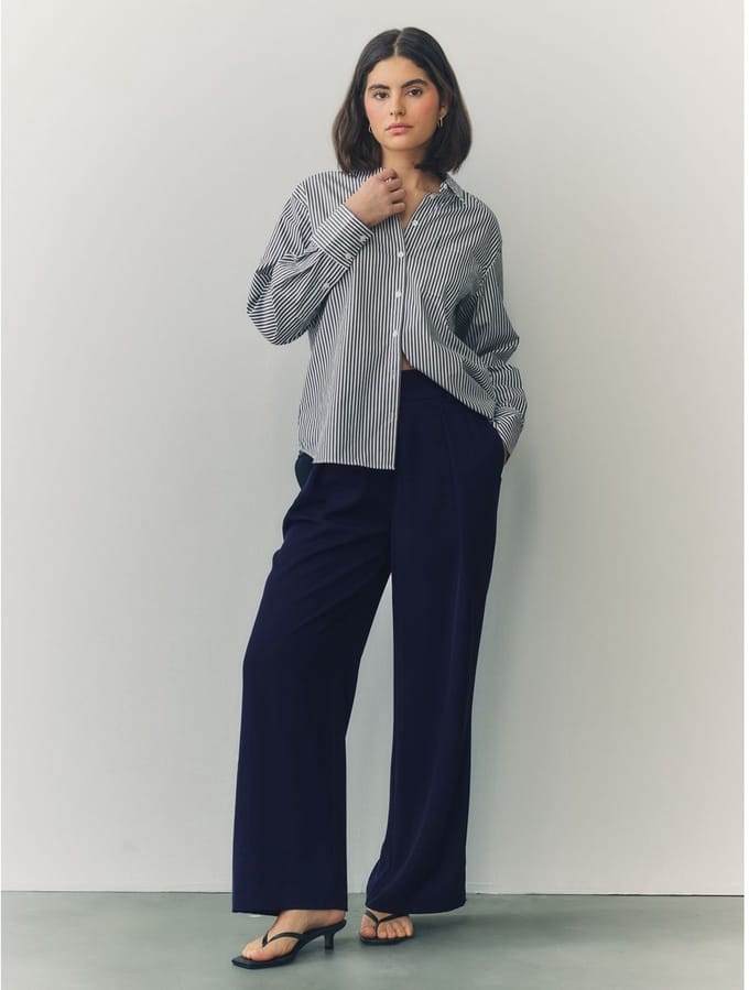 Next - Dames - Petite broek met elastische achterzijde en wijde pijpen - Petite - Blauw