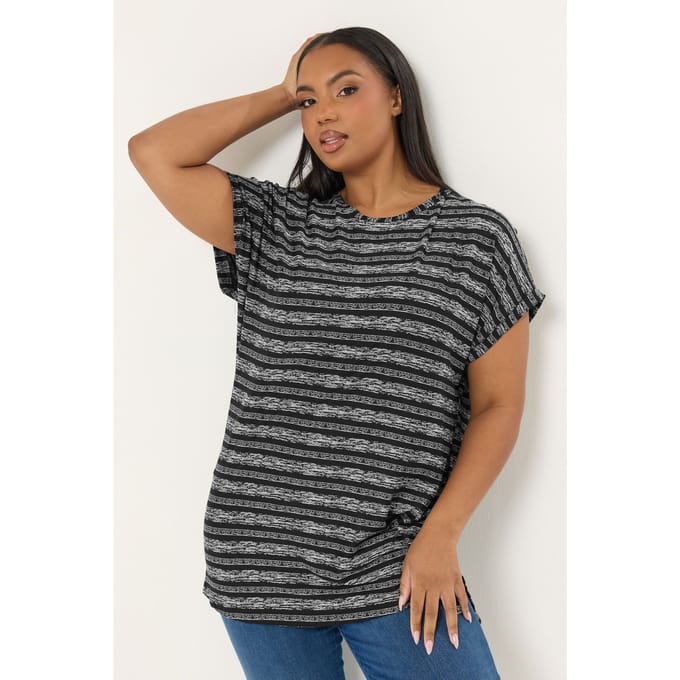 Yours Zwart Tshirt Met Strepen En Aangegroeide Mouwen Size 44