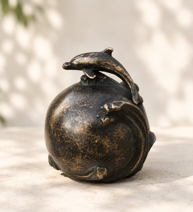 Bronzen urn - mini urn met dolfijn - Bronzartes - 8 cm hoog