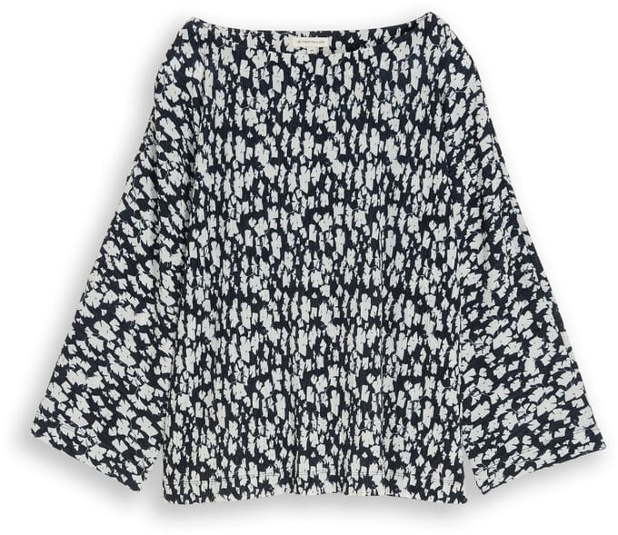 Tom Tailor - Crinkle T-shirt met vleermuismouwen - Maat M - blue ginkgo minimal