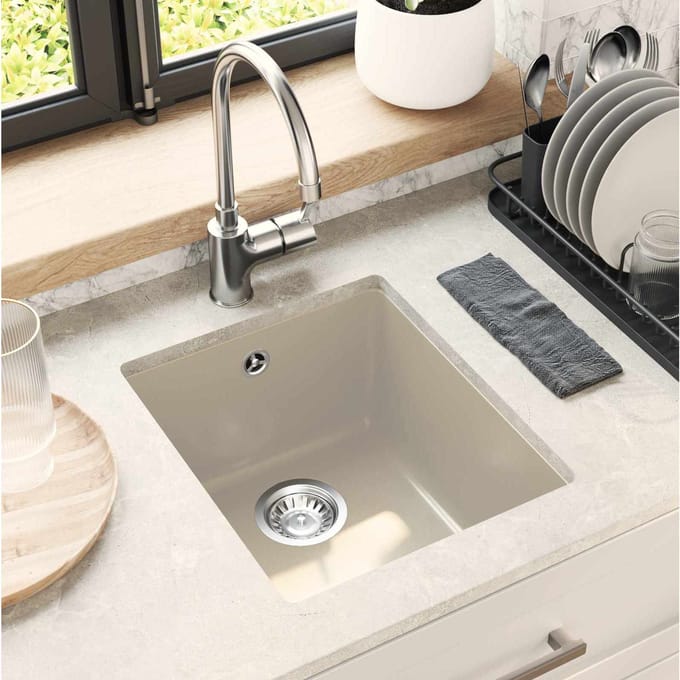 vidaXL - Wasbak - 80% - Kwarts - en - 20% - Hars - 370 - x - 460 - mm - Beige