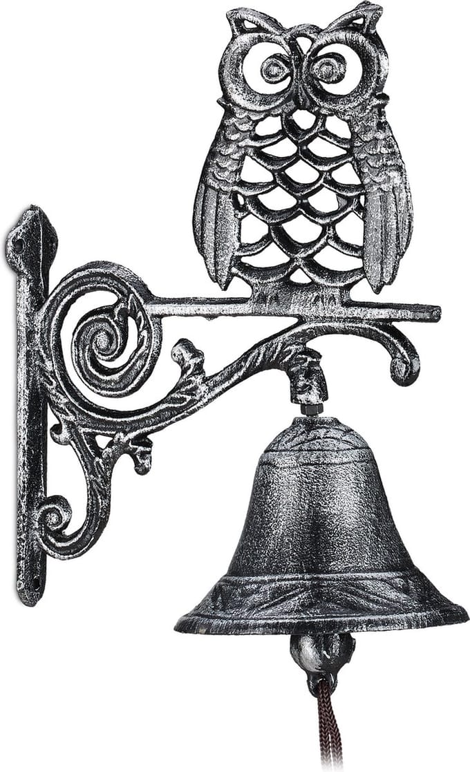 deurbel gietijzer - uil - met klepel - zilver