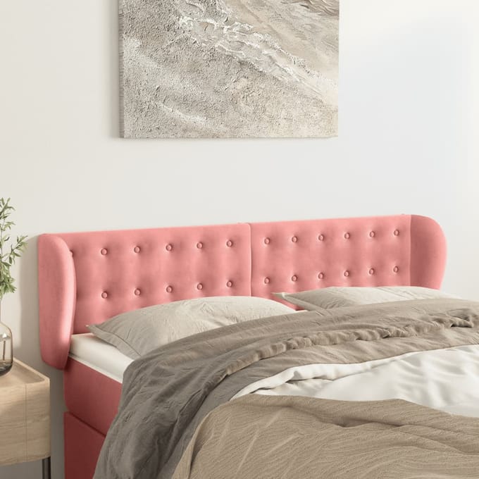 vidaXL - Hoofdbord - met - randen - 147x23x78/88 - cm - fluweel - roze
