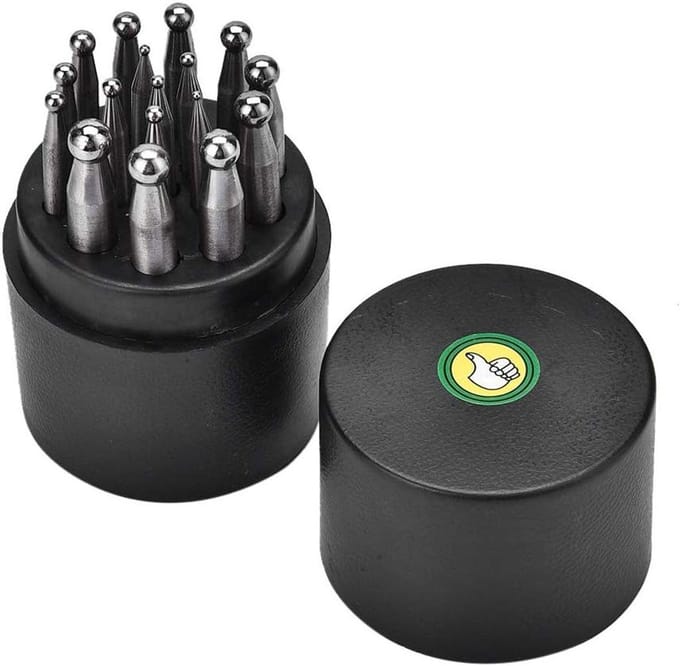 Akozon 17-Piece Dapping Punch Set for Making Jewelry Quality Goldsmithing Doming Tools with Block