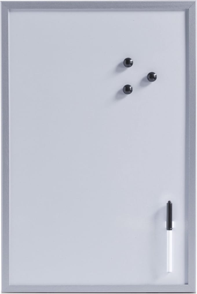 Zeller Whiteboard - magnetisch memobord - 40x60 cm - grijze rand - met stift