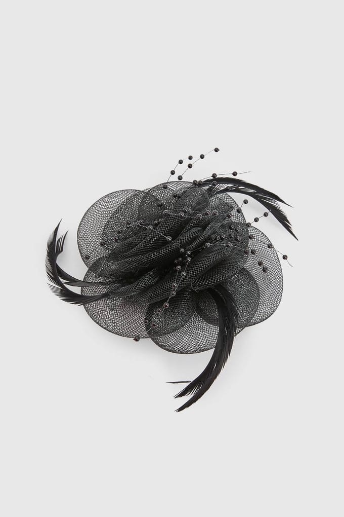 boohoo Dames Zwarte Bloem Pareldetail Clip Haar Fascinator