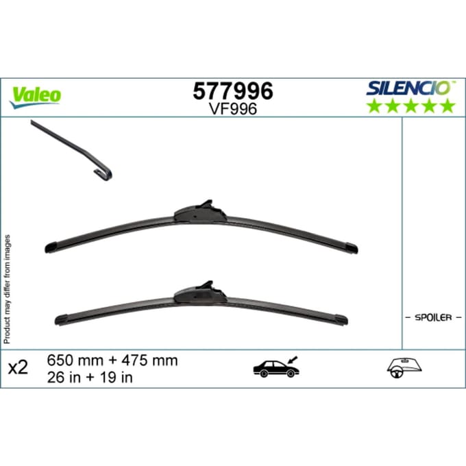 Wisserblad VALEO Silencio 577996, 650/475mm, Voor, 2 Stuk